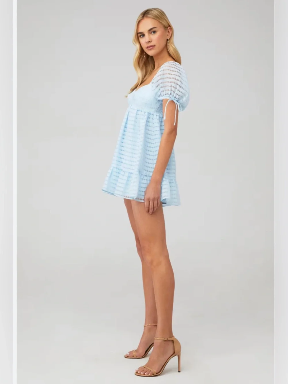 Amanda Uprichard Sicily Mini Dress Powder Blue Textured Puff Sleeve Medium - Picture 14 of 14